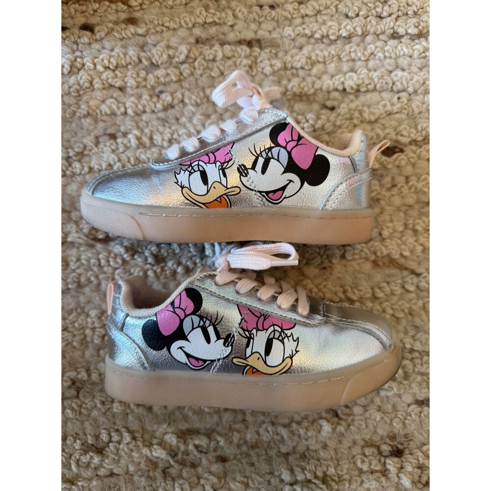 ZARA Baby Disney Minnie Mouse Daisy Silver Sneakers Size 26 Toddler Shoes